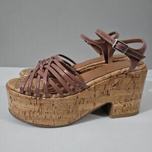 NEW Aquatalia Elene Wedge Sandal Womens 8.5 Brown Patent Leather Platform